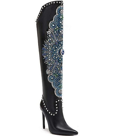 Azalea Wang Axelle Studded Rhinestone Embellished Over The Knee Boots