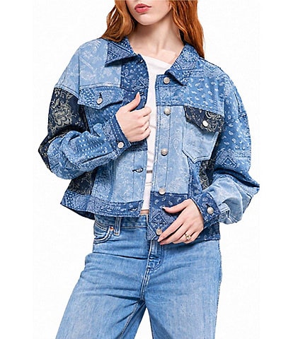 Azalea Wang Barbara-Denim Point Collar Oversize Fit Bomber Jacket