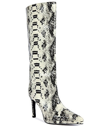 Azalea Wang Barely Snake Print Pointed Toe Tall Boots