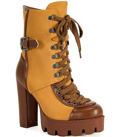 Azalea Wang Barrington Lace Up Block Heel Lug Platform Booties