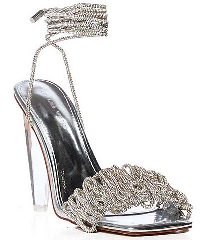 Azalea Wang Bayleaf Metallic Crystal Cord Clear Heel Dress Sandals