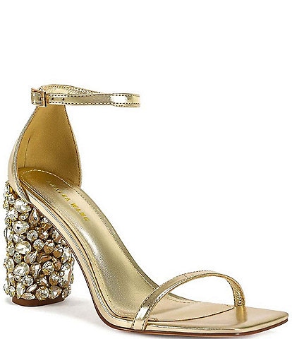 Azalea Wang Bernelle Metallic Crystal Embellished Block Heel Dress Sandals