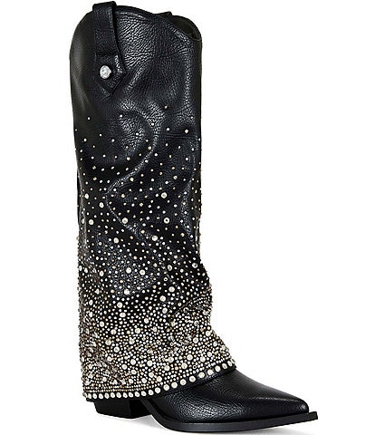 Azalea Wang Beth Rhinestone Fold Over Western Tall Boots