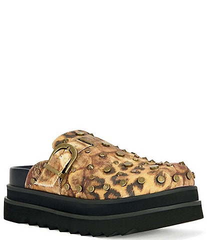Azalea Wang Billie Leopard Print Studded Platform Mules