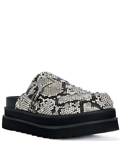 Azalea Wang Billie Snake Embossed Studded Platform Mules