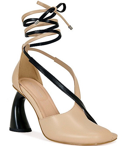 Azalea Wang Bosendo Mismatched Colorblock Ankle Wrap Open Square Toe Pumps