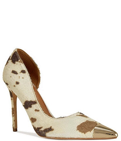 Azalea Wang Brayan Cow Print Faux Fur d'Orsay Cap Toe Pumps