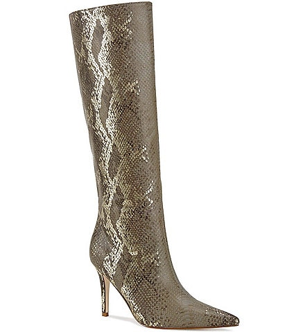 Azalea Wang Cashy Metallic Snake Print Tall Boots