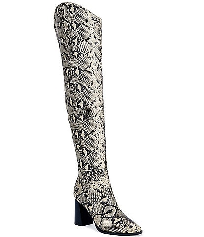 Azalea Wang Cezanne Snake Print Block Heel Over The Knee Boots