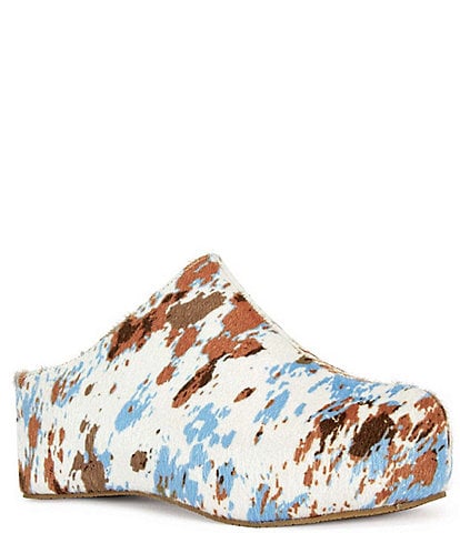Azalea Wang Darwin Faux Fur Multi Cow Print Platform Clogs