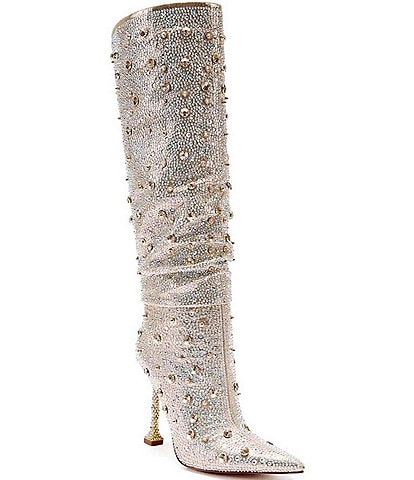 Azalea Wang Doughty Crystal Rhinestone Studded Boots