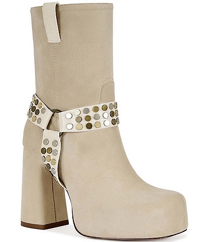 Azalea Wang Dyzma Soft Studded Harness Overlasted Platform Booties