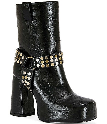 Azalea Wang Dyzma Studded Harness Overlasted Platform Booties