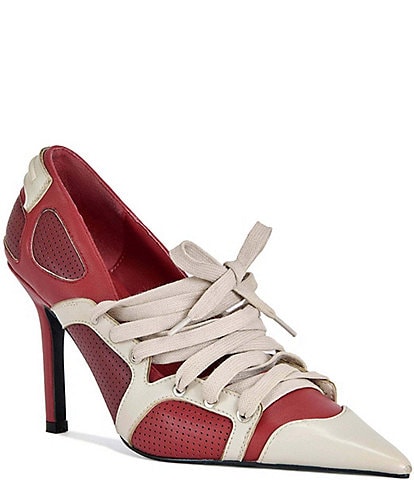 Azalea Wang Firestring Colorblock Lace Up Perforated Pumps