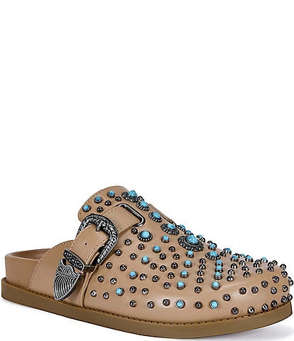 Azalea Wang Flair Turquoise Studded Clogs