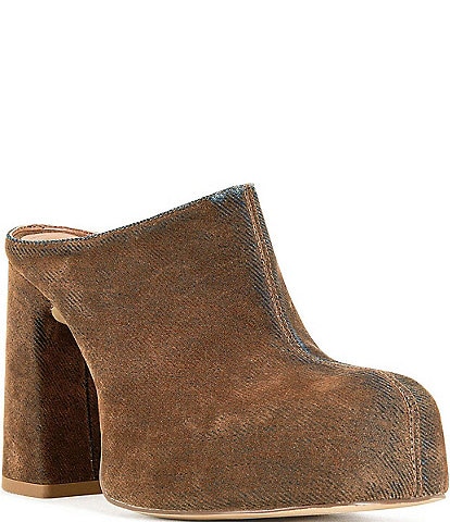 Azalea Wang Florea Denim Block Heel Platform Mules