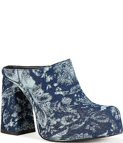 Azalea Wang Florea Denim Block Heel Platform Mules