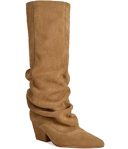 Azalea Wang Francoise Suede Slouch Shaft Pointed Toe Tall Boots