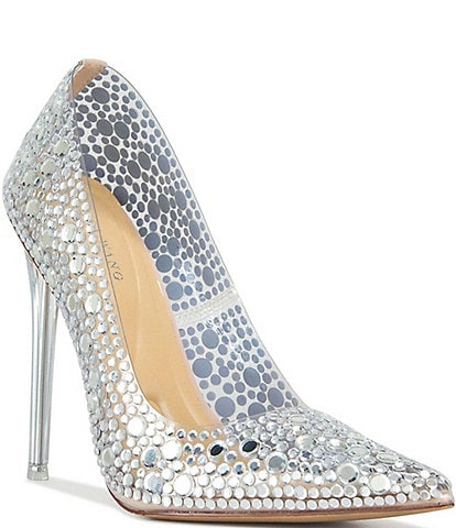 Azalea Wang Garnet Silver Studded Clear Vinyl Dress Pumps