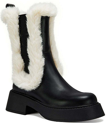 Azalea Wang Heartthrob Faux Fur Trim Chelsea Mid Boots