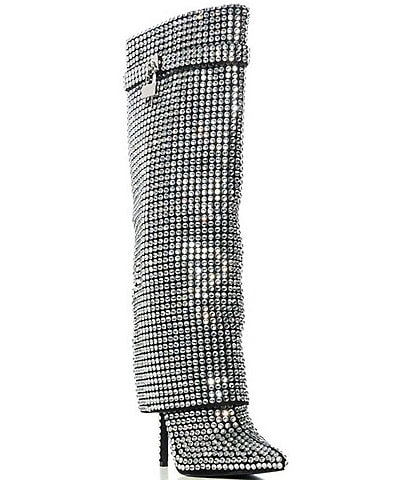 Azalea Wang Hemlock Crystal Rhinestone Foldover Tall Boots