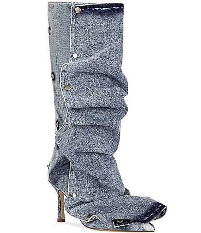 Azalea Wang Imogine Denim Snap Shaft Tall Boots