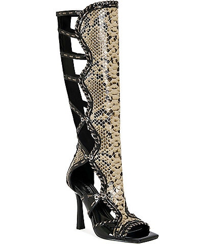 Azalea Wang Indrani High Snake Print Gladiator Sandals