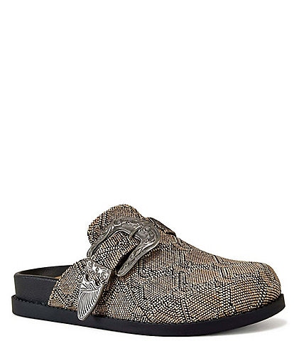 Azalea Wang Informer Textured Snake Print Buckled Mules