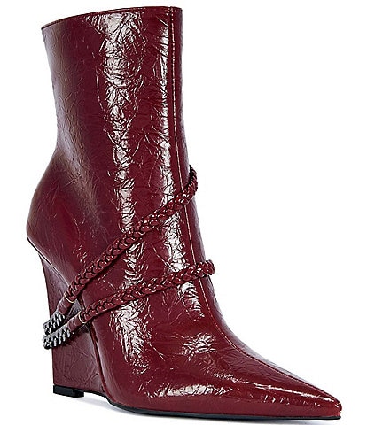 Azalea Wang Jacques Braided Chain Strap Pointed Toe Wedge Booties