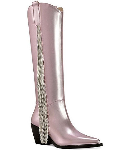 Azalea Wang Joy District Metallic Crystal Side Fringe Tall Western Boots