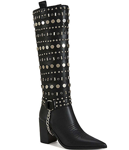 Azalea Wang Julette Studded Chain Harness Tall Boots