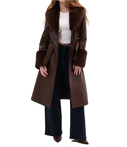 Azalea Wang Kaya Faux Fur Oversize Shawl Collar Belted Snap Front Trench Coat