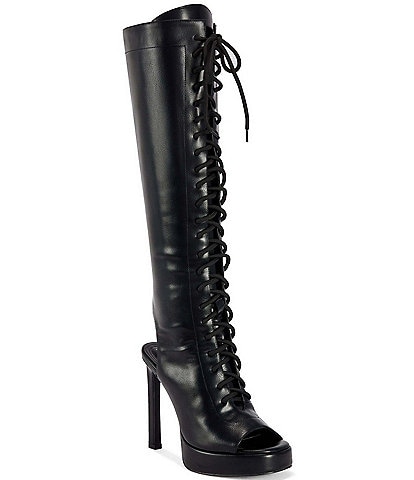 Azalea Wang Kellan Lace Up Open Toe Open Heel Platform Tall Boots