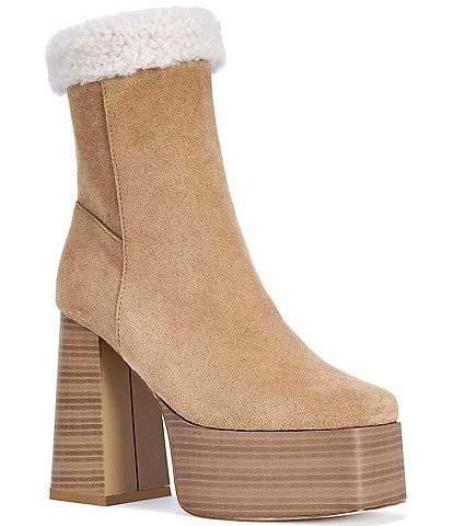 Azalea Wang Larousse Fleece Collar Platform Block Heel Booties