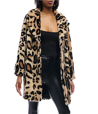 Azalea Wang Leo-Faux Fur Cheetah Collared Wrap Coat