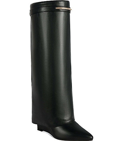 Azalea Wang Loveburn Pointed Toe Wedge Foldover Tall Boots