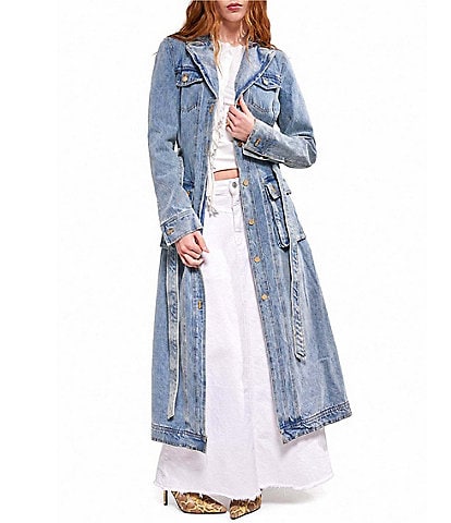 Azalea Wang Lucienne-Light Denim Notch Collar Belted Button Front Trench Coat
