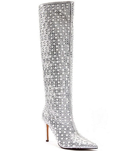 Azalea Wang Lynlee Pearl and Crystal Metallic Tall Dress Boots