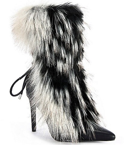 Azalea Wang Mahtama Colorblock Faux Fur Wraparound Pointed Toe Boots