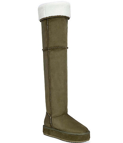 Azalea Wang Marlow Convertible Fleece Cuff Flatform Over The Knee Boots