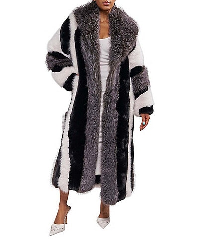 Azalea Wang Moonstone-Grey Multi Shawl Collar Faux Fur Trench Coat