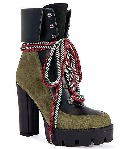  Muffler Hiker Lace Block Heel Lug Platform Booties