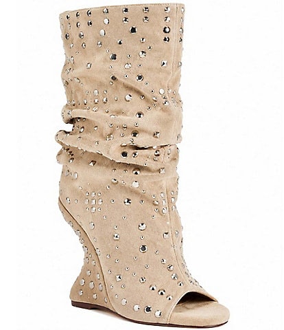  Naomani Studded Peep Toe Wedge Boots