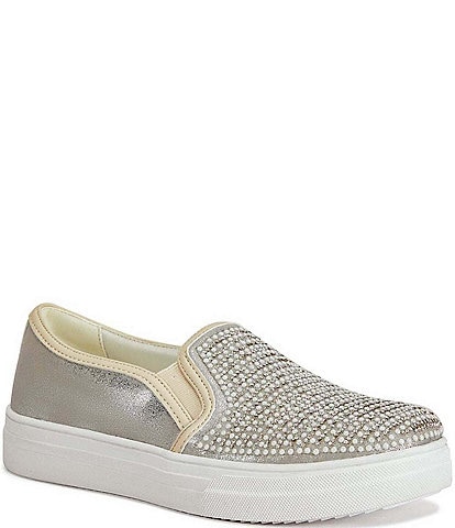 Azalea Wang Neili Metallic Crystal Pearl Embellished Slip On Sneakers