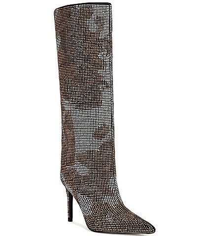 Azalea Wang Oriel Rhinestone Embellished Pointed Toe Tall Boots