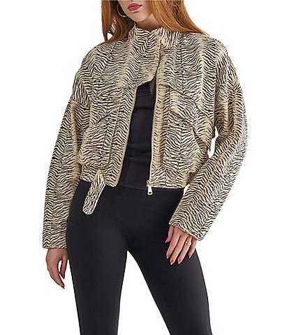 Azalea Wang Ottoline Zebra Stand Collar Zip Front Bomber Jacket