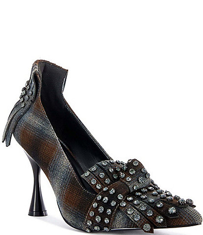 Azalea Wang Piero Plaid Jewel Studded Kiltie Pumps