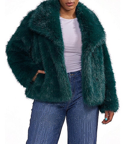 Azalea Wang Plus Size Regina Faux Fur Wing Collar Oversize Snap Front Jacket