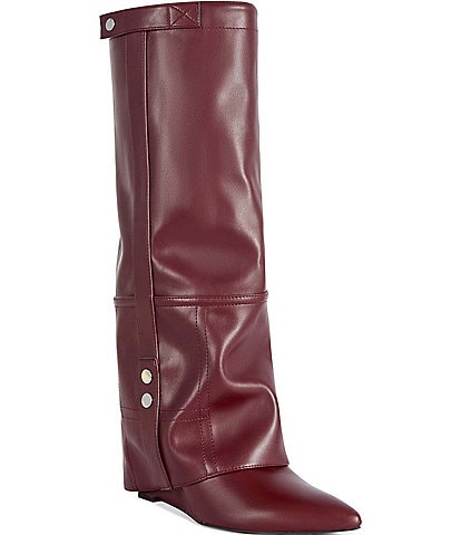 Azalea Wang Railay Foldover Pointed Toe Wedge Tall Boots