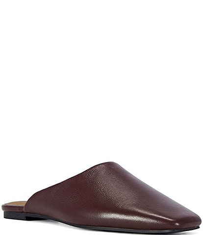 Azalea Wang Raphael Leather Square Toe Flat Mules